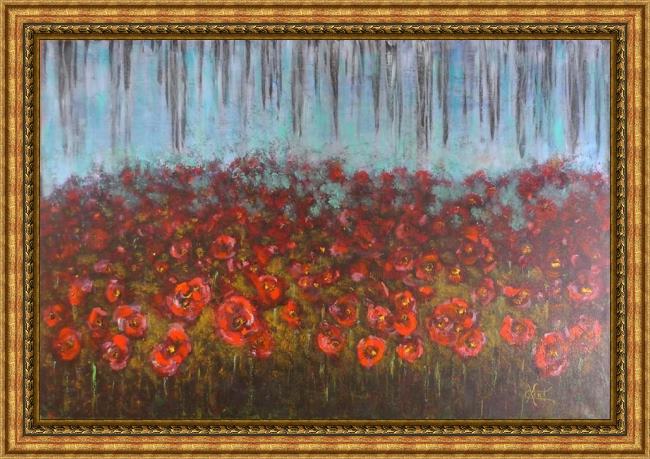 Framed 2011 flower field painting