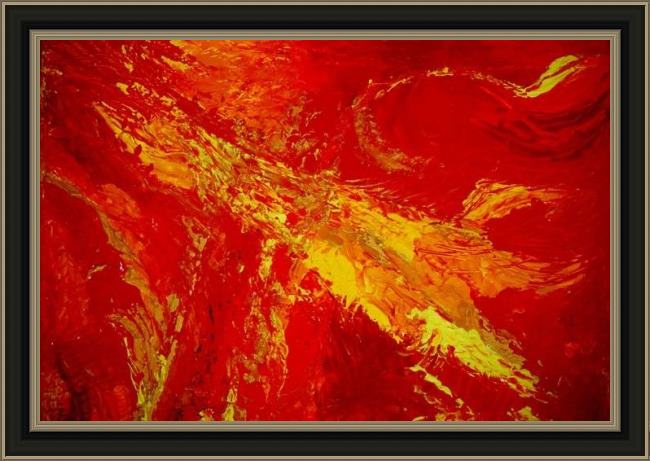 Framed 2011 organic in reds and yellow painting