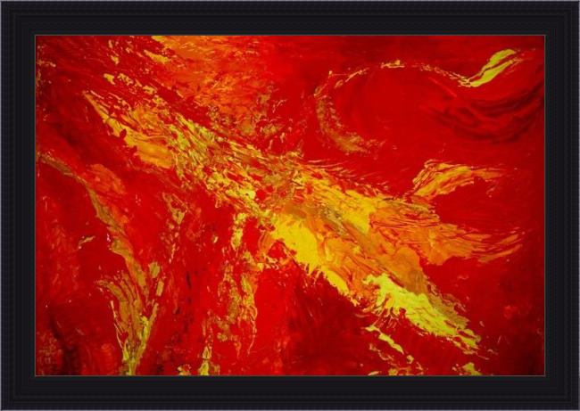 Framed 2011 organic in reds and yellow painting
