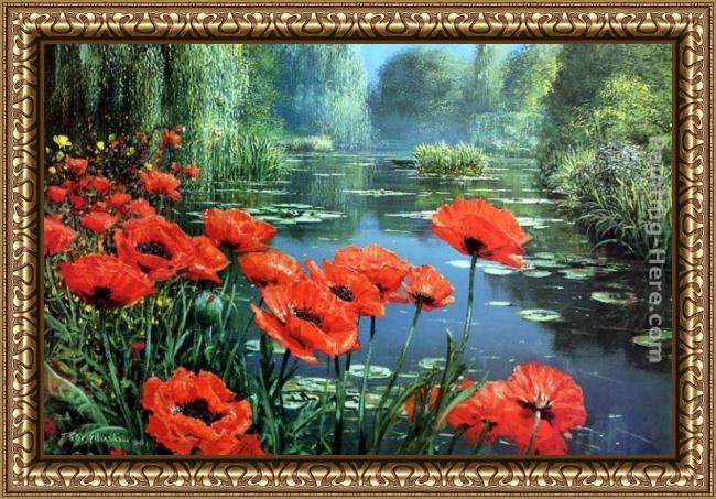 Framed 2011 red poppies painting