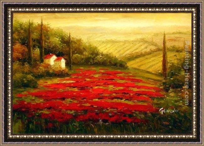 Framed 2011 red poppies in tuscany painting