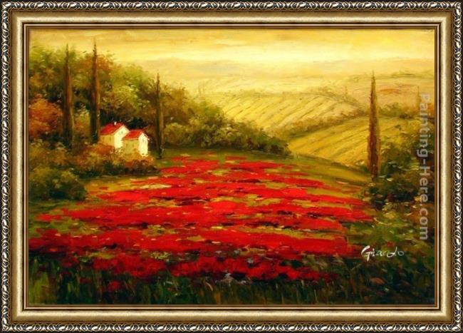 Framed 2011 red poppies in tuscany painting