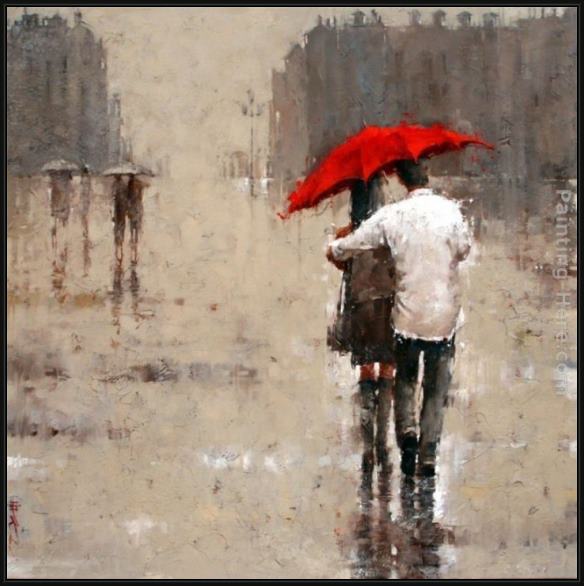 Framed 2011 red umbrella painting
