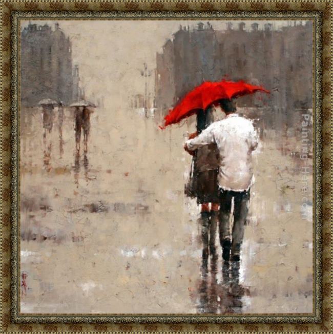 Framed 2011 red umbrella painting