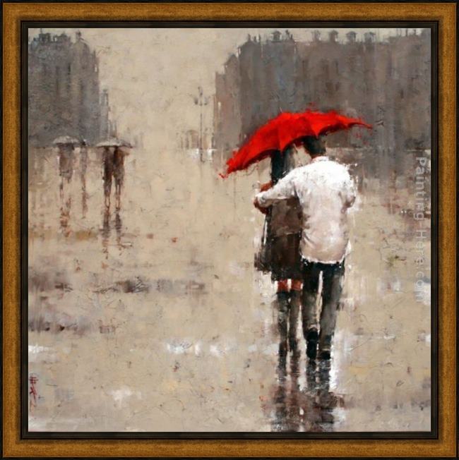 Framed 2011 red umbrella painting