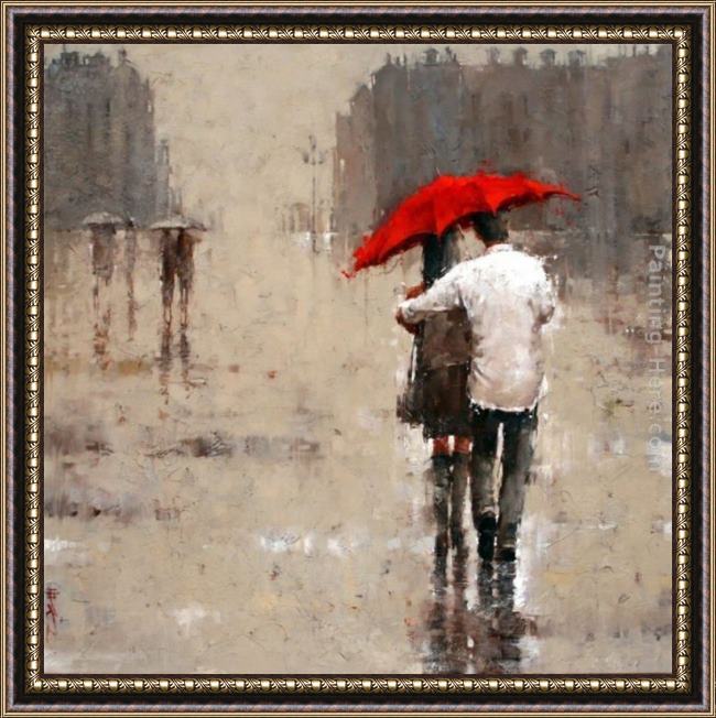Framed 2011 red umbrella painting