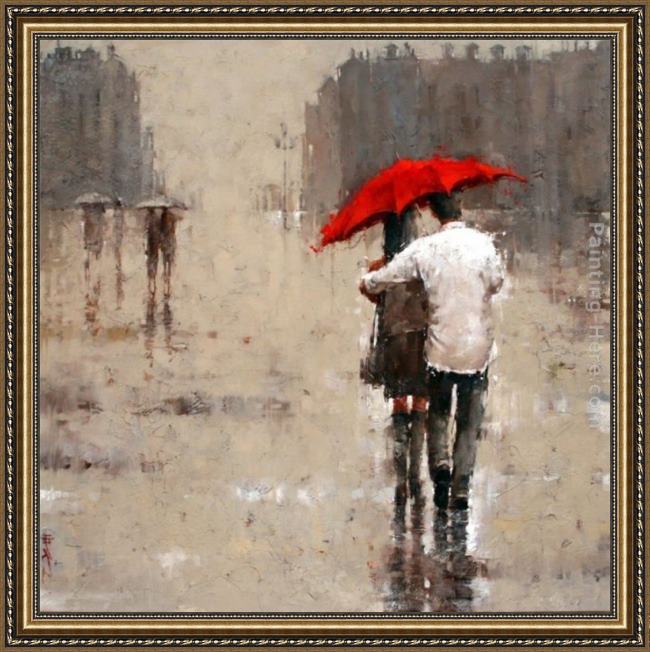 Framed 2011 red umbrella painting