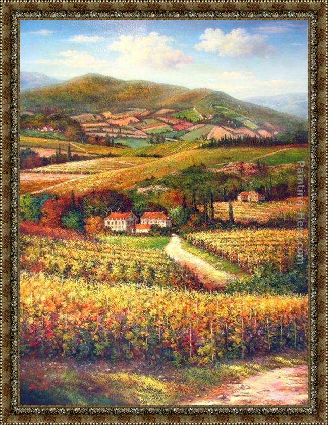 Framed 2011 tuscan vineyards & villas painting