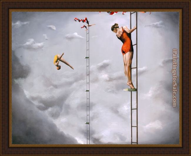 Framed 2011 two high divers painting
