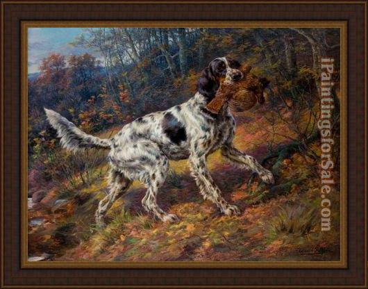 Framed 2012 english setter with grouse painting