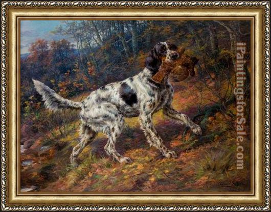 Framed 2012 english setter with grouse painting