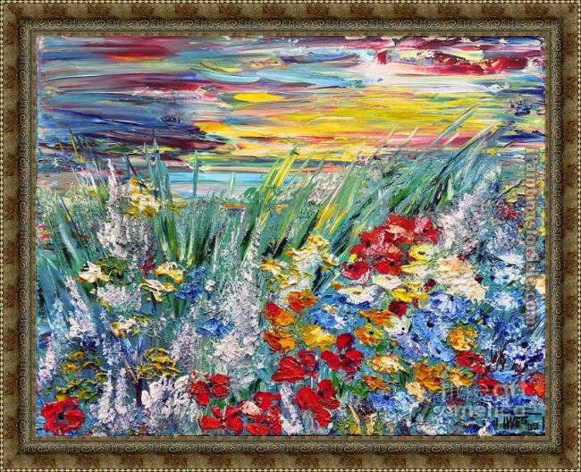 Framed 2012 flower field painting