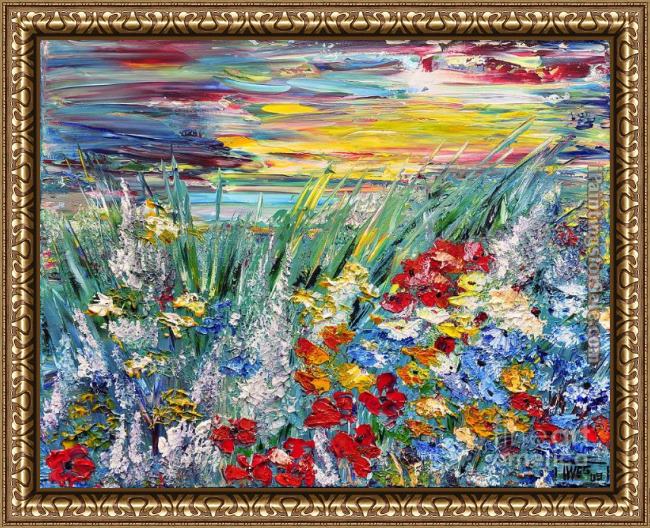 Framed 2012 flower field painting