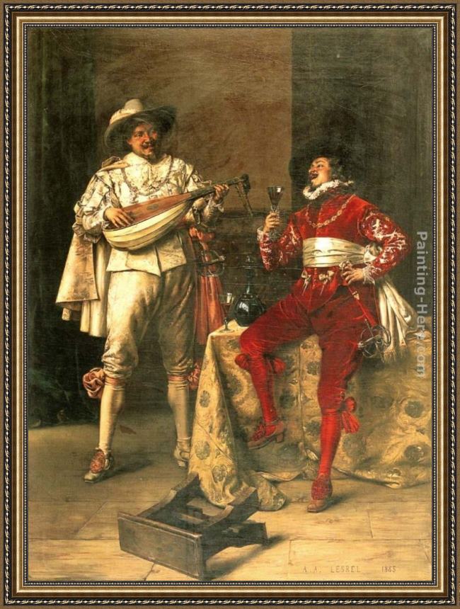 Framed Adolphe Alexandre Lesrel gentlemen's pleasures painting