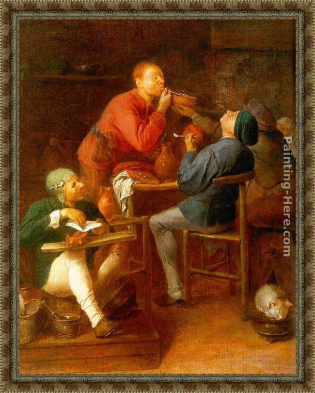 Framed Adriaen Brouwer the smokers painting