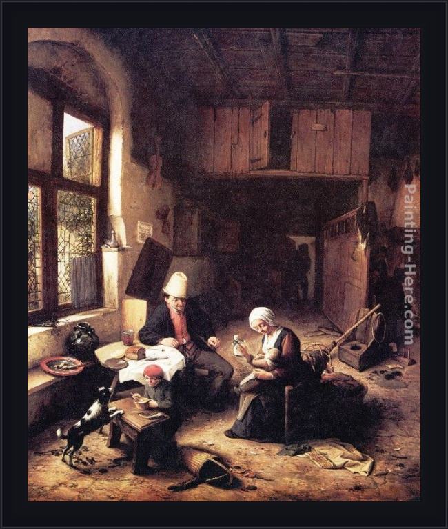 Framed Adriaen van Ostade inside a peasant's cottage painting