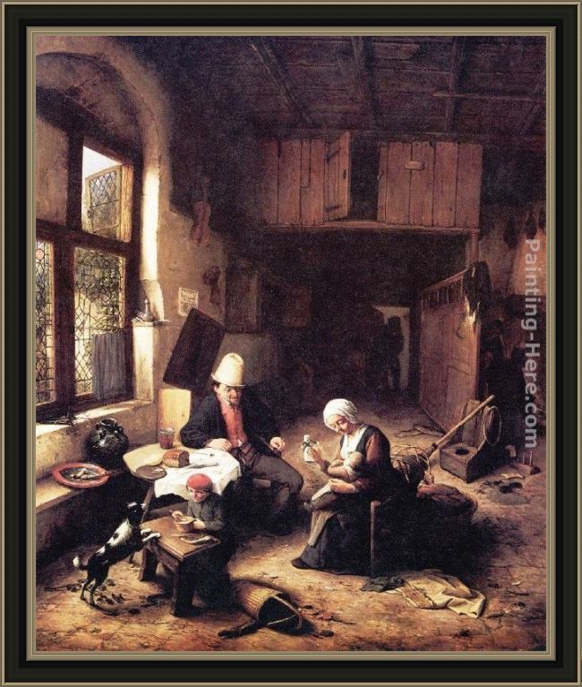 Framed Adriaen van Ostade inside a peasant's cottage painting