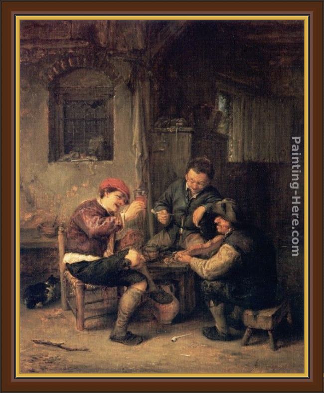 Framed Adriaen van Ostade three peasants at an inn painting