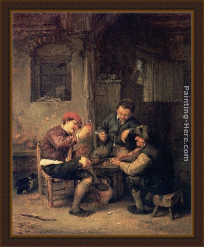 Framed Adriaen van Ostade three peasants at an inn painting