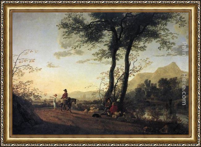 Framed Aelbert Cuyp a road near a river painting