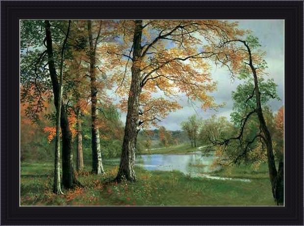 Framed Albert Bierstadt a quiet lake painting