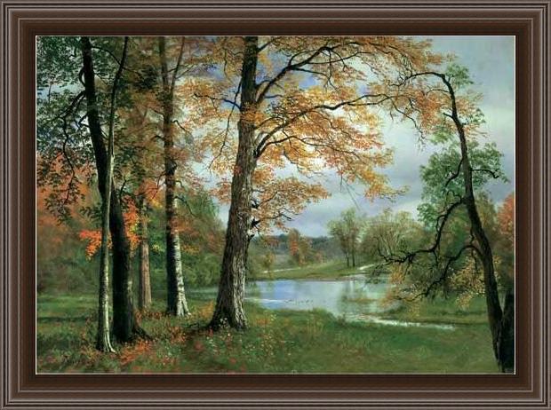 Framed Albert Bierstadt a quiet lake painting