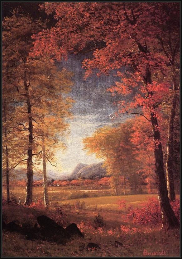 Framed Albert Bierstadt autumn in america oneida county new york painting