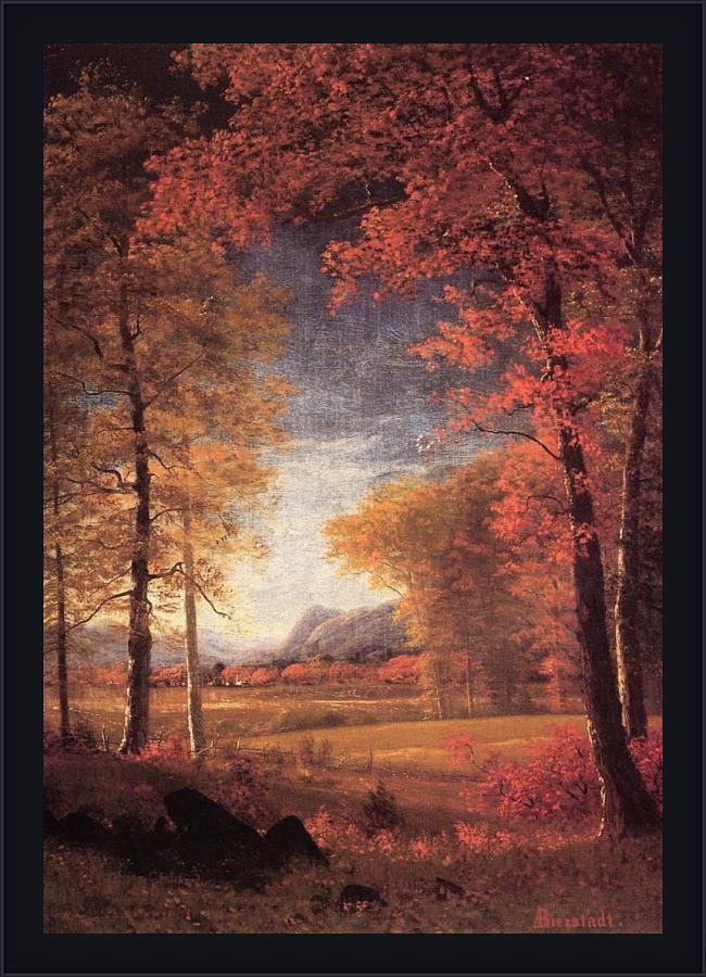 Framed Albert Bierstadt autumn in america oneida county new york painting