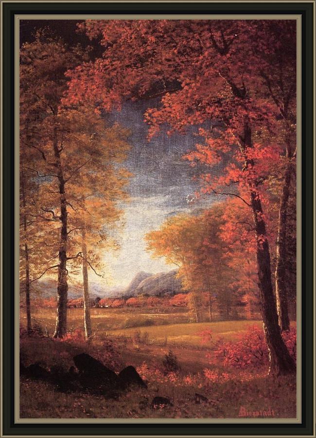 Framed Albert Bierstadt autumn in america oneida county new york painting