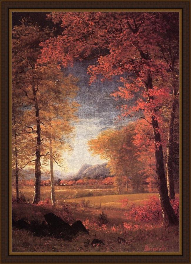 Framed Albert Bierstadt autumn in america oneida county new york painting