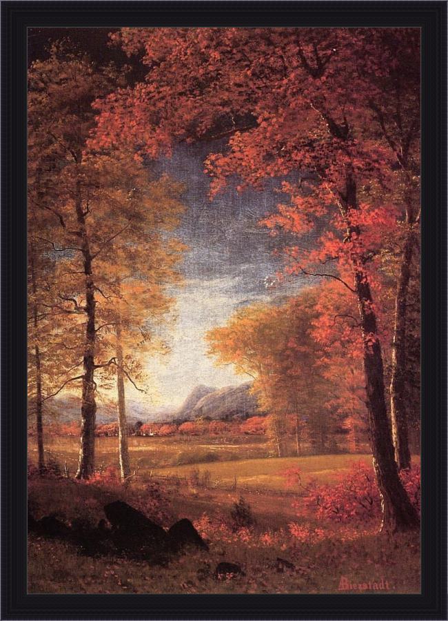 Framed Albert Bierstadt autumn in america oneida county new york painting