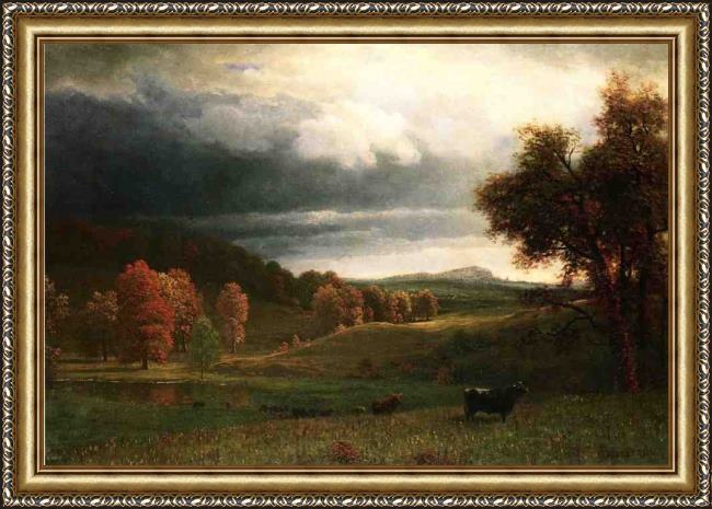 Framed Albert Bierstadt autumn landscape the catskills painting