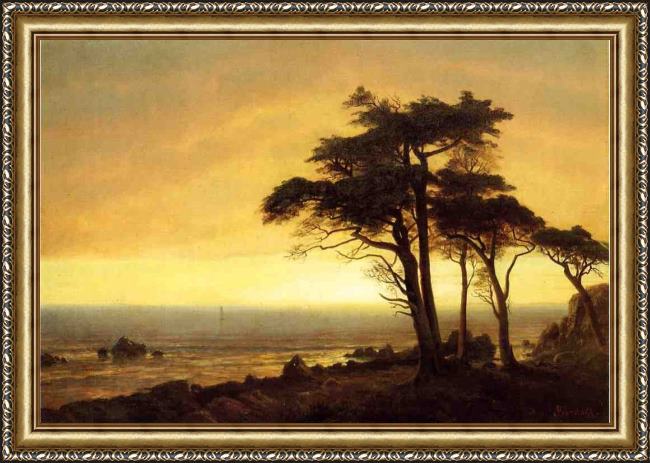 Framed Albert Bierstadt california coast painting