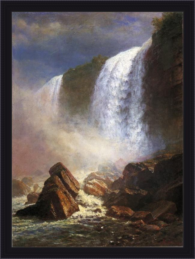 Framed Albert Bierstadt falls of niagara from below painting