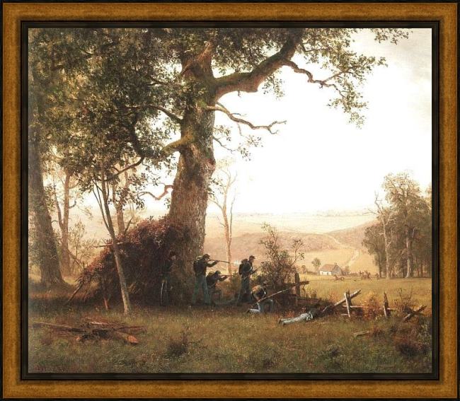 Framed Albert Bierstadt guerrilla warfare (picket duty in virginia) painting