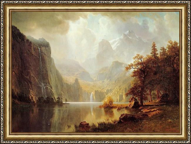 Framed Albert Bierstadt in the mountains painting