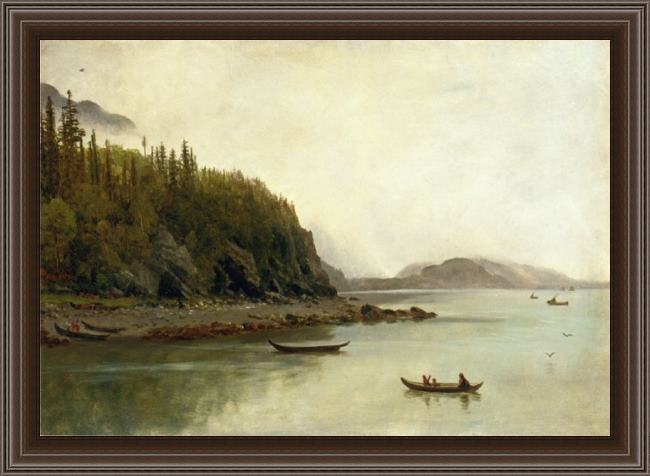 Framed Albert Bierstadt indians fishing painting