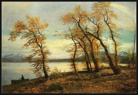 Framed Albert Bierstadt lake mary california painting