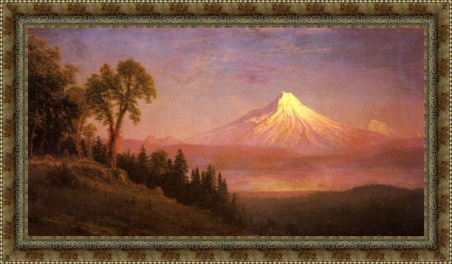 Framed Albert Bierstadt mount st. helens, columbia river, oregon painting