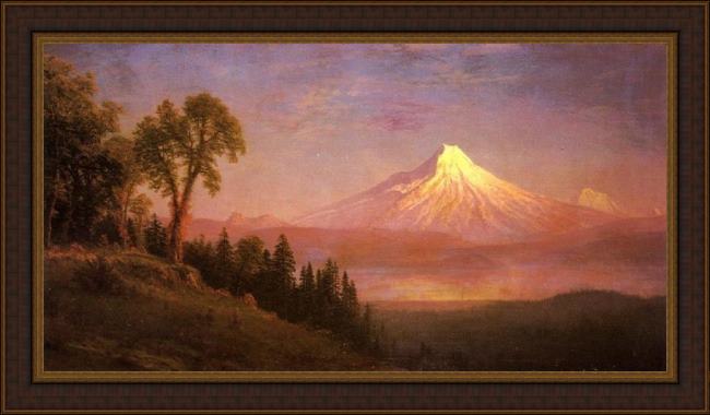 Framed Albert Bierstadt mount st. helens, columbia river, oregon painting