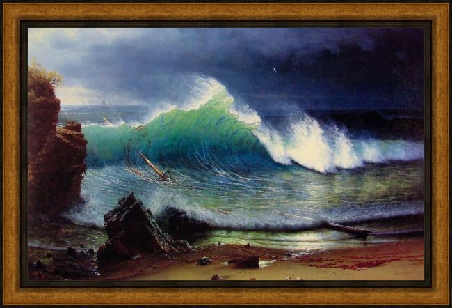 Framed Albert Bierstadt the shore of the turquoise sea painting