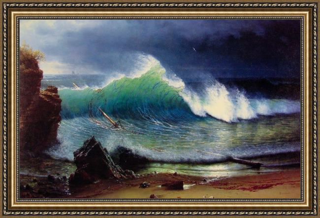 Framed Albert Bierstadt the shore of the turquoise sea painting