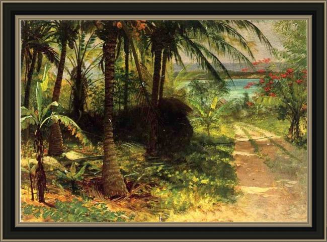 Framed Albert Bierstadt tropical landscape painting