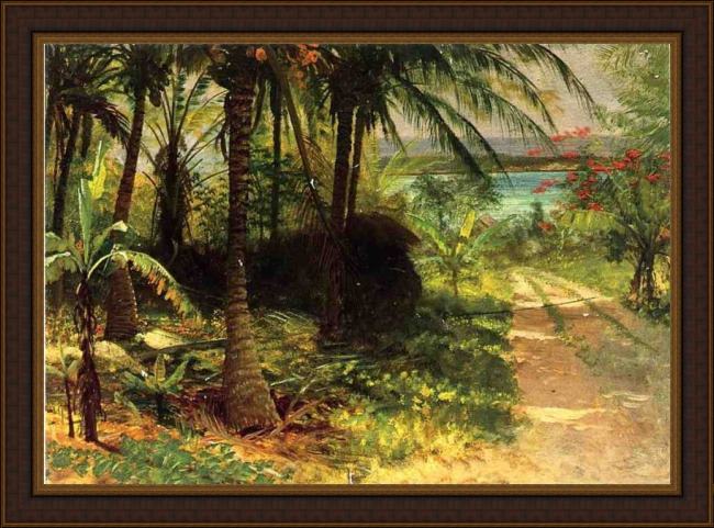 Framed Albert Bierstadt tropical landscape painting