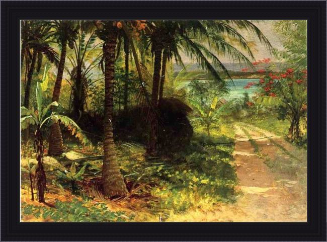 Framed Albert Bierstadt tropical landscape painting