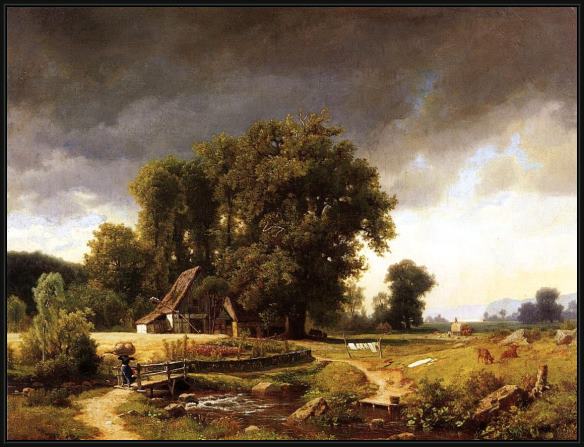 Framed Albert Bierstadt westphalian landscape painting
