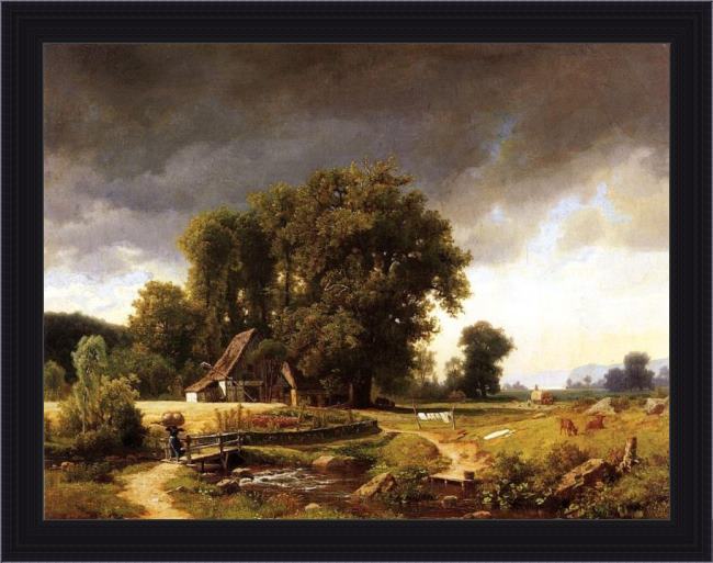 Framed Albert Bierstadt westphalian landscape painting