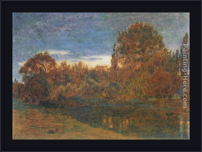 Framed Albert Goodwin sunset through woodland painting