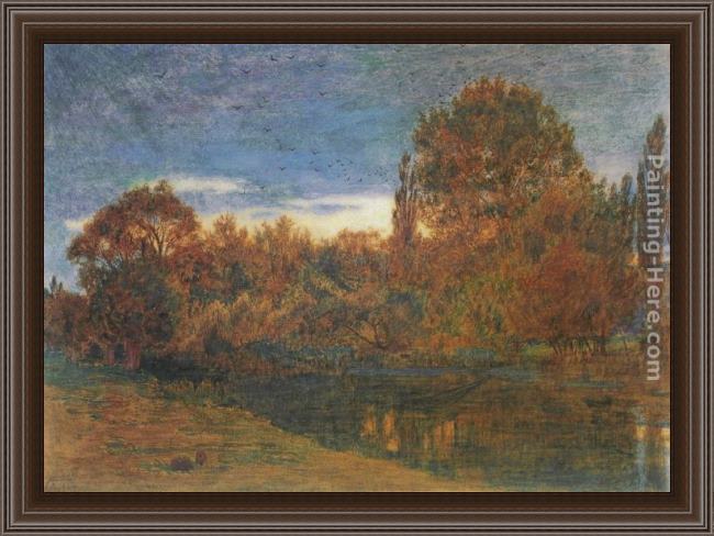 Framed Albert Goodwin sunset through woodland painting