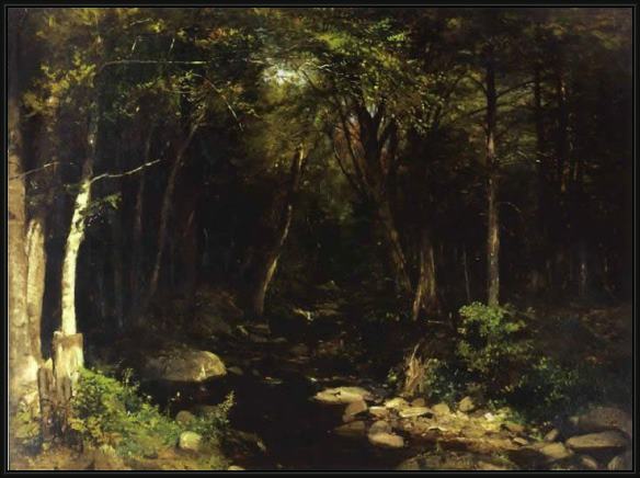 Framed Alexander Helwig Wyant woodland stream painting